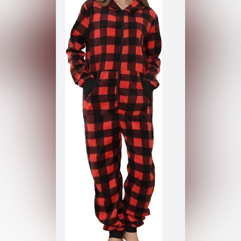 SO Fleece Lumber Jack Red & Black onesie Size L (12-14)